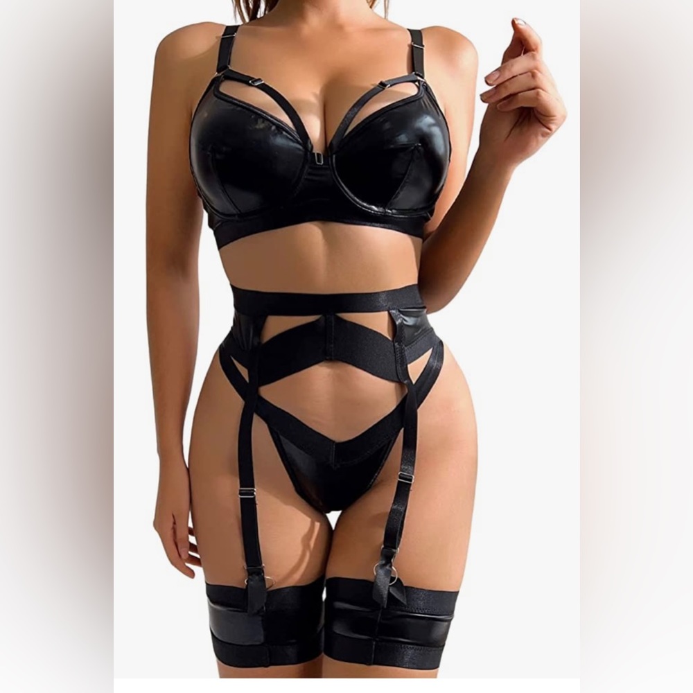 NWOT 4-piece Faux Leather Lingerie set